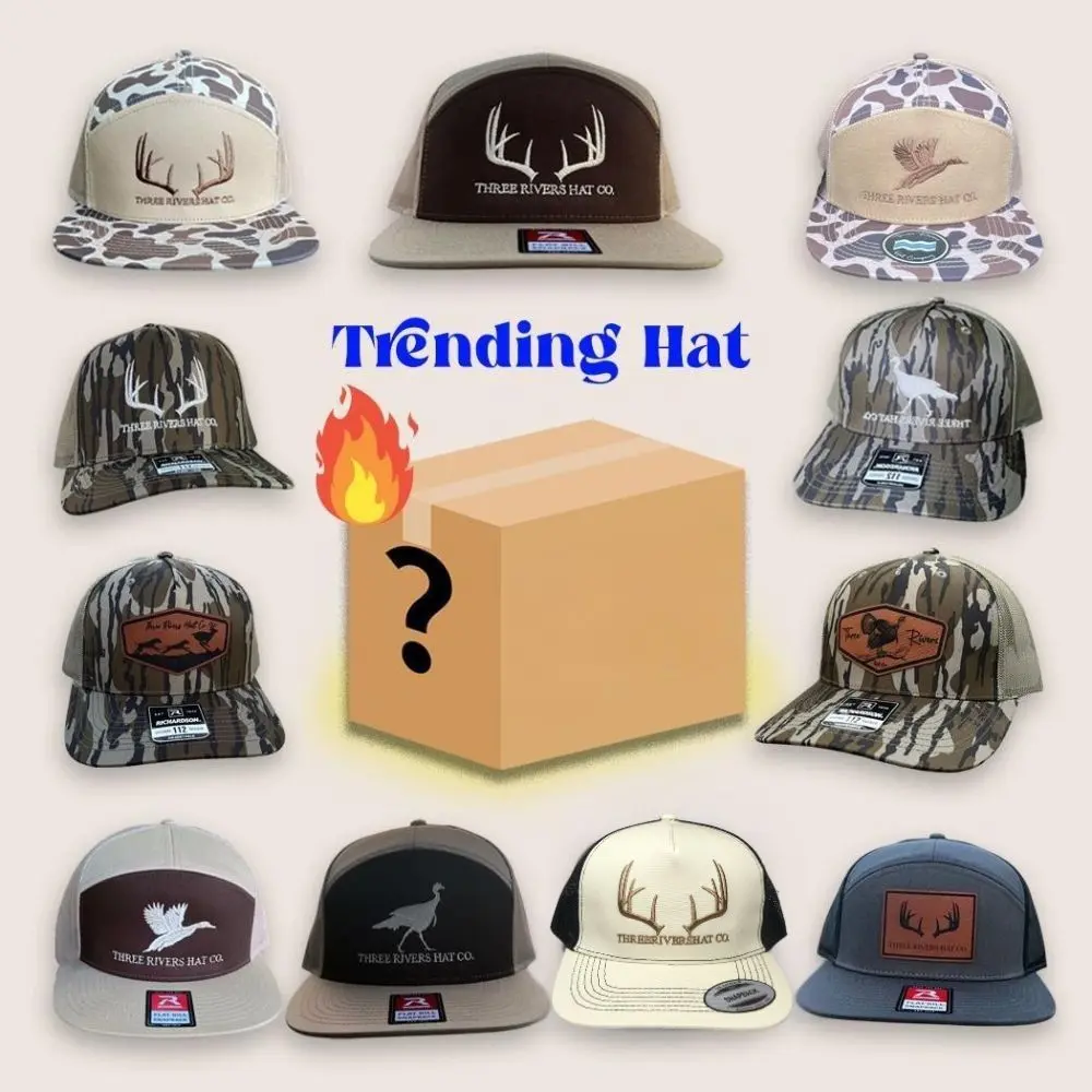 [HOT SUMMER DEALS] One Hat Box Sent, Embroidered Hat Leather Patch, Antler Bottomland Hat, Three River Hat, Duck Hunting, Turkey Cap, Outdoor Cap Gift Box for Men & Women