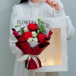 Finished Hand-Knitted Rose Yarn Bouquet, Creative Gift for Girls, Birthday, Teachers' Day, Valentine's Day, for Foreign Trade