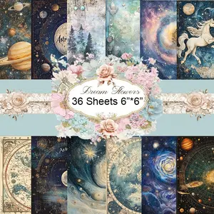 36 Sheets Starry Sky Scrapbook Paper Pack, Stationery Vintage Art Craft Pattern Scrapbooking Paper For Junk Journal Planner Card DIY Sticker Paper, Art Supplies