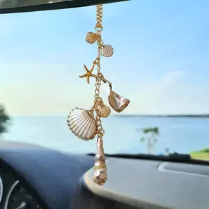 Beach Shell Car Hanging Ornament, Handmade Starfish Pendant with Chain, Decorative Auto Accessory, Car Interior Decoration, Unique Gift Idea, Car Trinkets