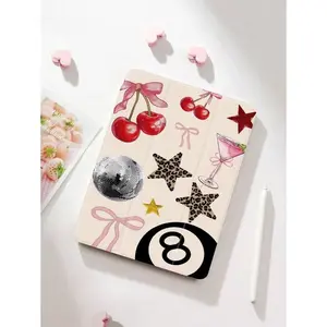 Leopard Print & Cherry Bow Pattern Tablet Case for IPad 10.2-Inch, IPad Pro 2021/2020, IPad 9th/10th Gen, Galaxy Tab A8 10.5-Inch 2022, Matepad 10.4/Tab, Mi Pad, Anti-Drop, Pen Slot, Sleep/Wake Function, PU Leather, Multicolor