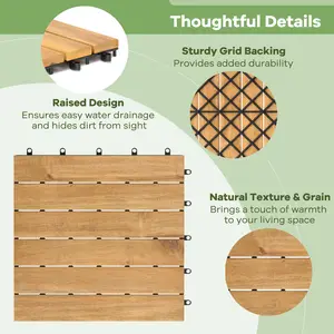 COSTWAY - 30 PCS Interlocking Deck Tiles 12 x 12 Inch Acacia Wood Patio Tiles with Straight Slats-Natural
