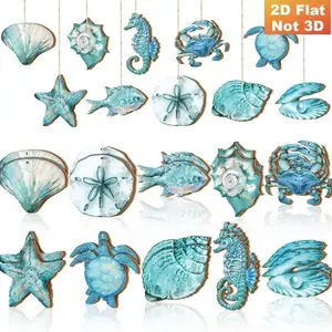 Summer Ocean Series Wooden Decorations, Cute Starfish Shell Ornaments, Hanging Wood Material, 10pcs/20pcs/30pcs, Marine Life Decor, Nature Ornaments