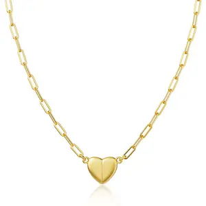 14K Gold/Silver-Plated Heart Shape Pendant Magnetic Necklace for Women Dainty Fashion Choker Necklace Jewelry love Party Valentine's Day Gift  love actually gold chain women open heart toggle trendy necklace women silver