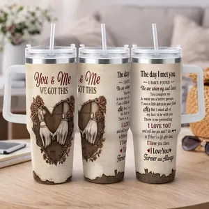 You And Me Love Quote Car Cup (40oz/30oz/20oz) Romantic Holding Hands Rose Heart Design Stainless Steel Insulated Tumbler Durable Leakproof Gift For Anniversary Wedding Valentine Home Office Travel tiktokshopspringglowup