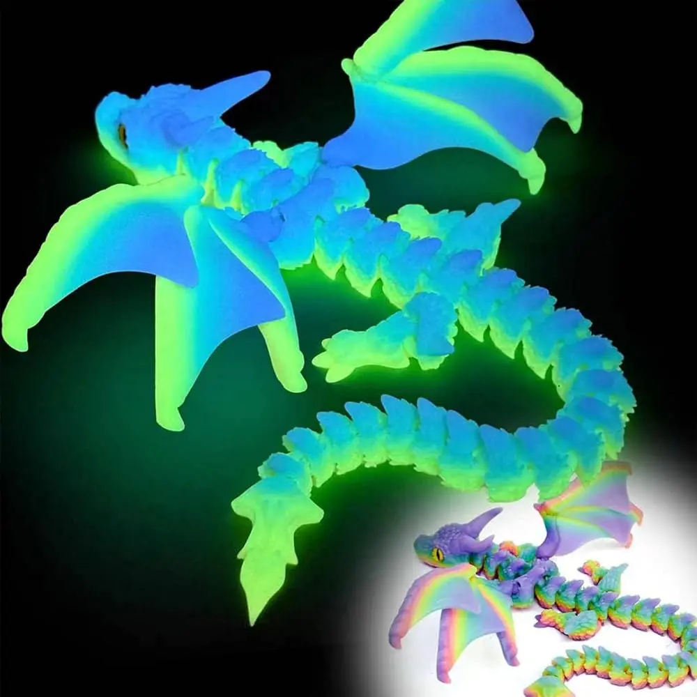 12Inch 3D Printed Dragon with Wings, 3D Printed Animals Toys, Fidget Dragon Toys, Flexible Articulated Winged Dragon Model, Desktop Pet Decor, Dragon Gift for Kids & Adult