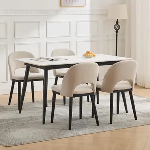 Beige Wooden Dining Chairs Set of 4, Upholstered Kitchen Dining Room Chair, Modern Linen Fabric hollowed out Dinner Chair with Leveling Feet/hollowed out Backrest Support for Dining Room, Living Room