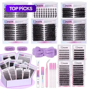 Eyelash Cluster Kit, D Curl Volume Cluster Lashes, Fluffy Eyelash Clusters, Dense Long Curled DIY Lash Extension Set, Multiple Lengths, Includes Bond & Seal, Lash Remover, Tweezers & Brush