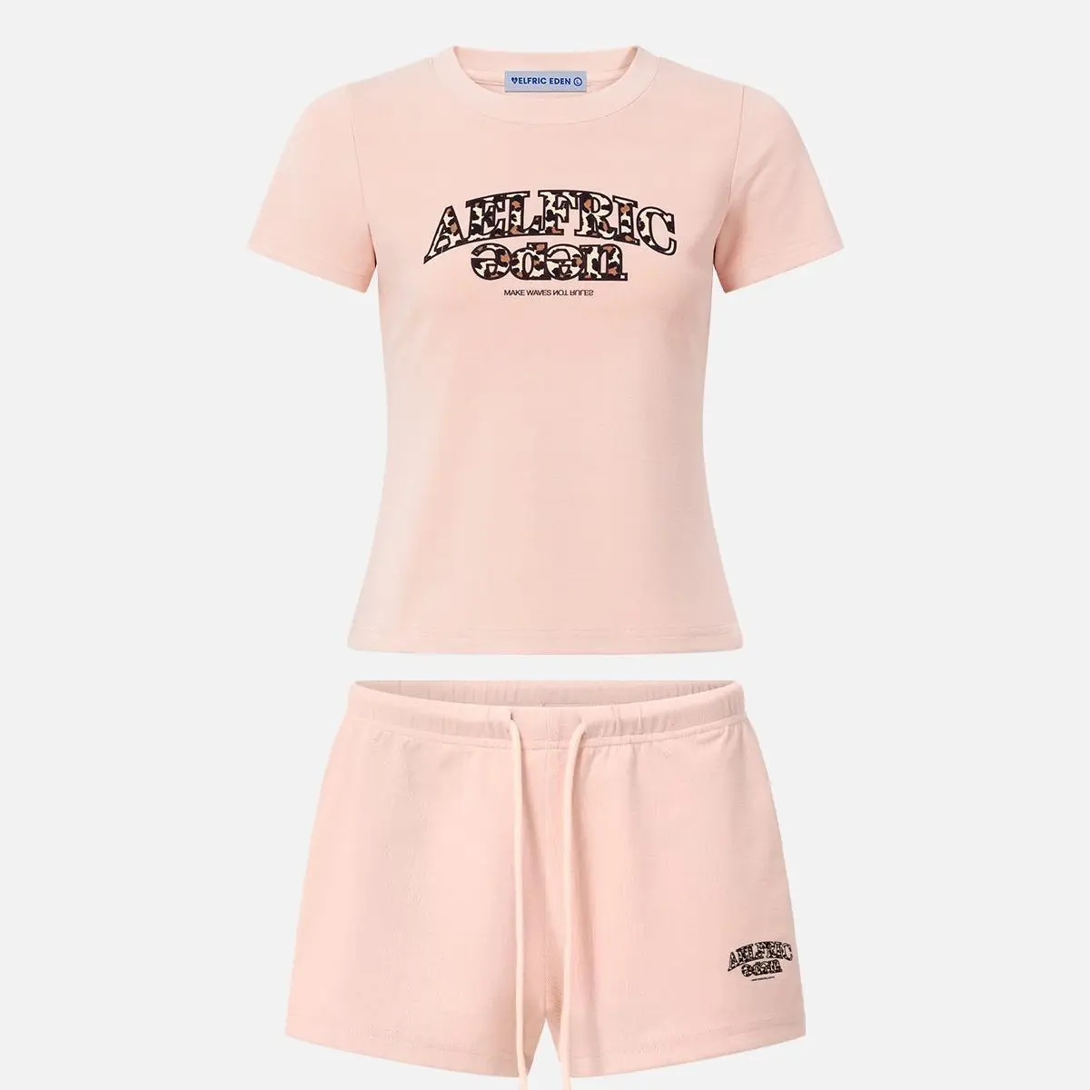 AELFRIC EDEN Women's Cute 2-Piece Set, 2000s Style Graphic Print, Fitted Short Sleeve Cropped Tee and High-Waisted Shorts for Everyday Street Casual Wear, Cute Two Piece Sets