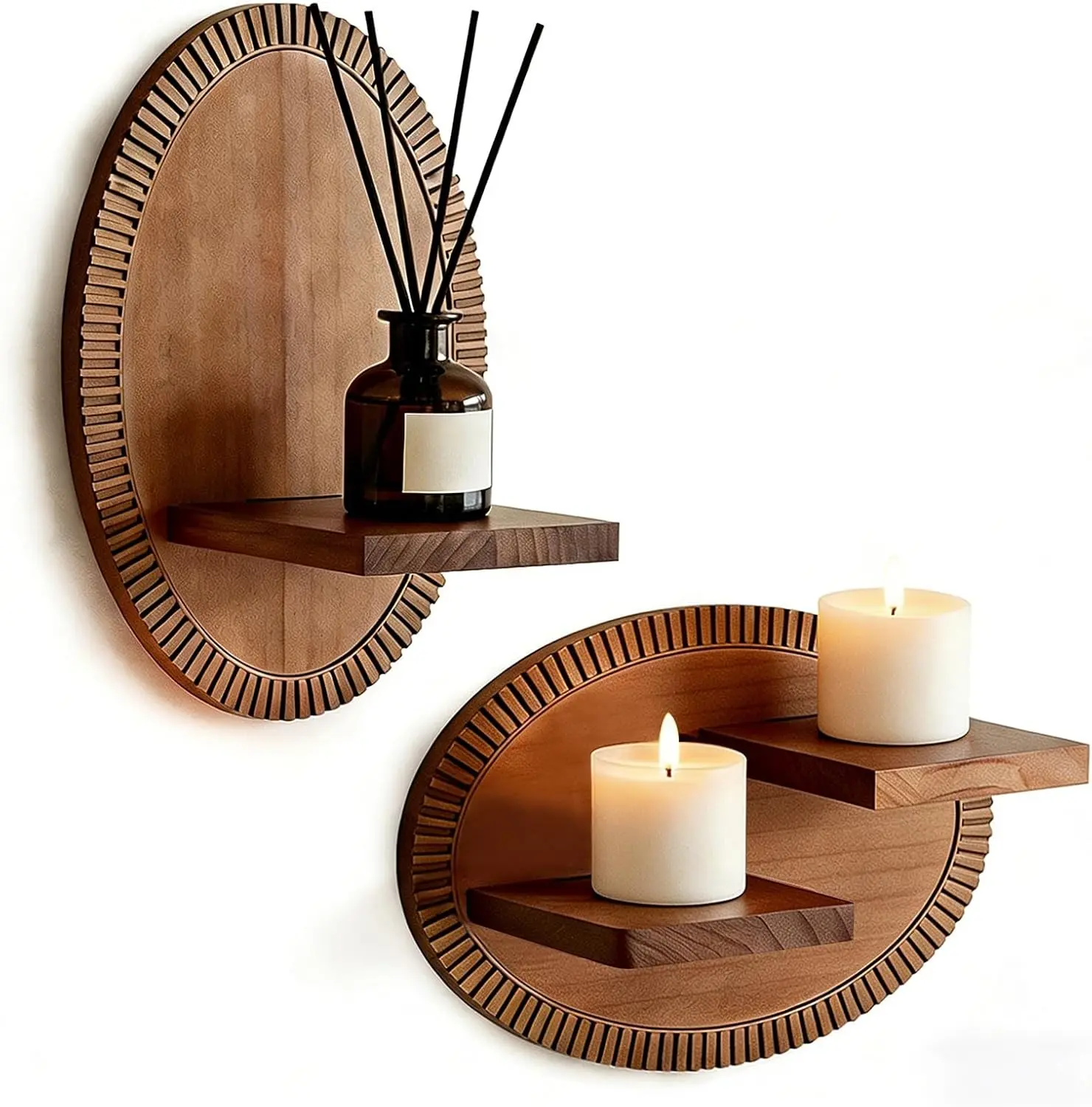Candle Wall Sconces Set of 2 Rustic Wooden Vintage Candle Holders Farmhouse Wall Decor for Fireplace Living Room Bedroom