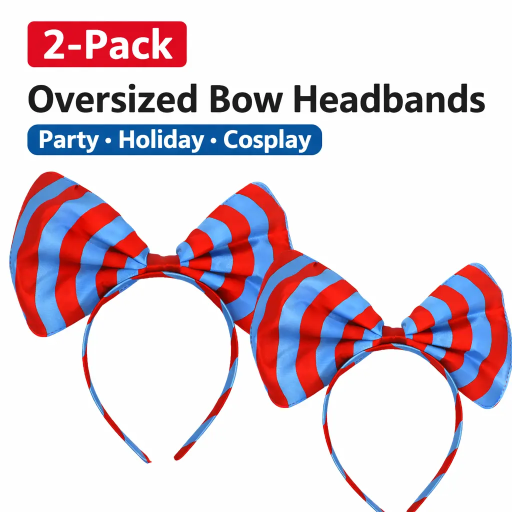 2PCS Red Blue Big Bow Headband Patriotic School Spirit Hair Bow for Girls Women