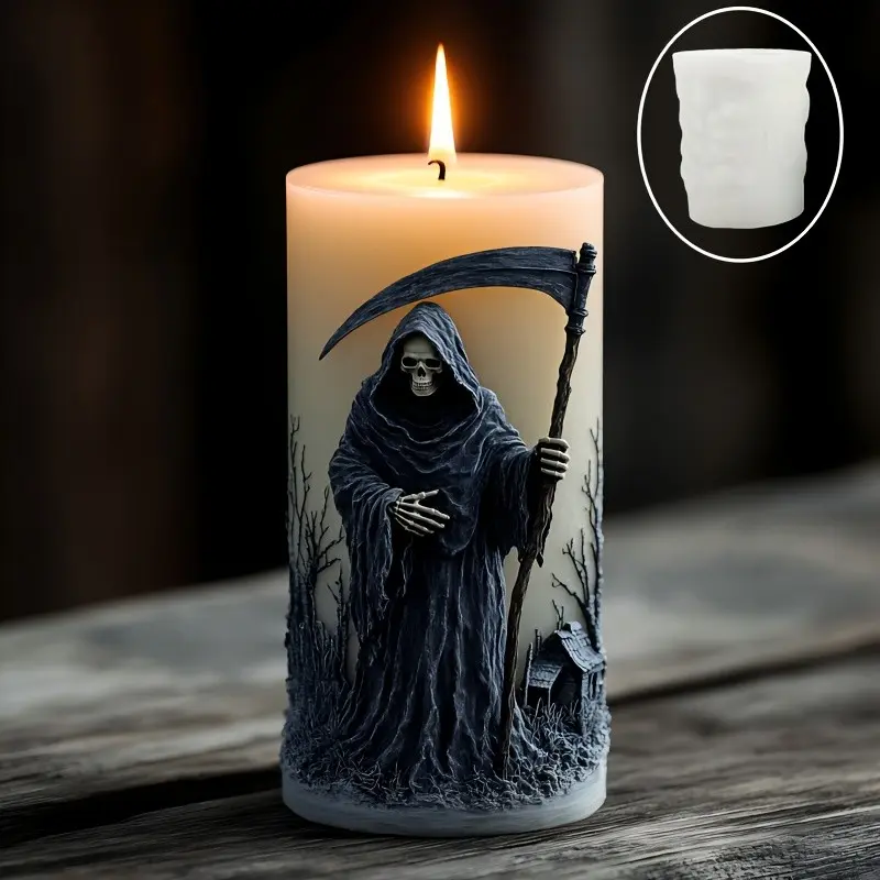 Halloween Death Candle Silicone Mold, Skull Scythe Gesture, Horror Party Prop Making Mould, Crafts, Model Xinghao P121