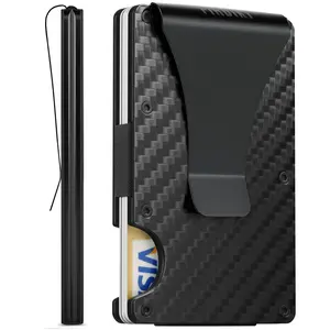 Carbon Fiber Wallet, Metal Money Clip Wallet, Minimalist Wallet for Men, Slim Aluminum Holder Pocket Cash Credit Card Holder compact wallet Leather Front Pocket Wallet
