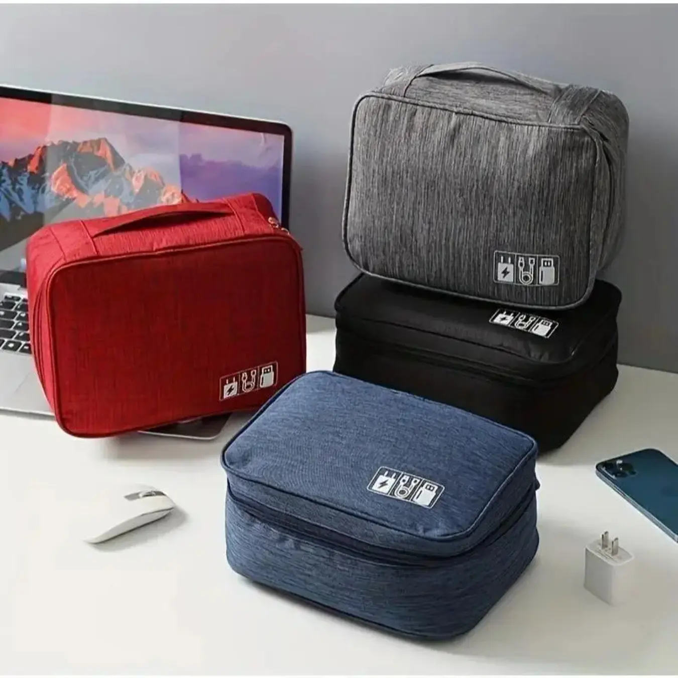 Waterproof Cable Storage Bag - Expandable Zipped Travel Bag, Portable Digital Electronic Organizer for USB Data Lines, Charger Plugs, Expandable Travel Bags, Zipped Travel Bags