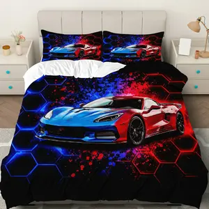 3PCS Duvet Cover Set, 1 Duvet+2 Pillowcases(Without filler), Sports Car Racing Modern Vibrant Exciting theme, Christmas bedding set, Luxury Soft Hypoallergenic Decorative Duvet Cover Suitable for decoration Bedroom Living Room Dorm Hotel.