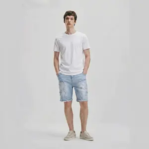 JUNBAOSS Men's Slim Fit Stretch Denim Shorts Ripped Skinny Jean Shorts for Men Fashion Straight Comfort Flex Waist Short Jean Cotton Fabric Classic Hipster Natural Outfit Overall Stylish Zipper Personalized Pocket