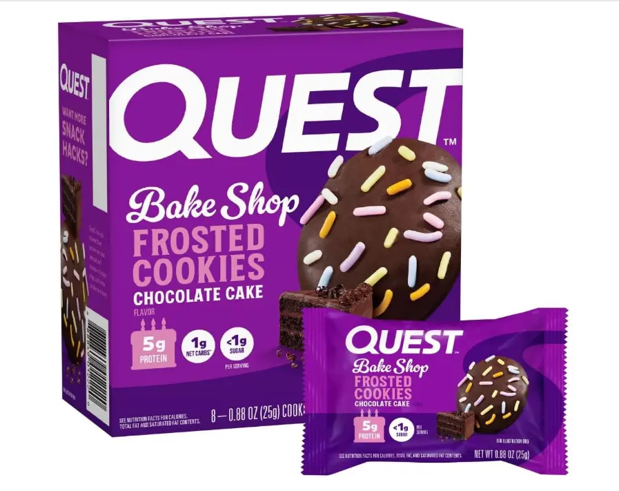 Quest Nutrition Frosted Protein Cookies, Chocolate Cake, 1g Sugar, 11g Protein, 2g Net Carbs, Gluten Free, 8 Cookies