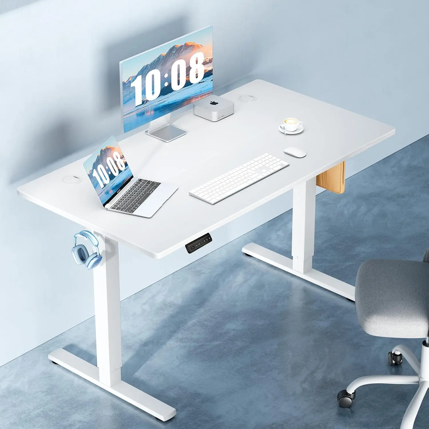 40/48 Inch Electric Height Adjustable Standing Desk Sit Stand Computer Workstation Home Office Gaming Study Table Metal Frame Splice Wood Board with 3 Memory Presets Fit Walking Pad Bedroom Use