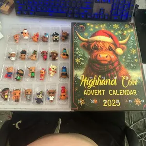 Scottish Highland Cow Countdown Christmas Blind Box, Celebration Box, Blind Bag, PVC Figurine, Perfect Gift Choice, Holiday Decoration, Collectible Item
