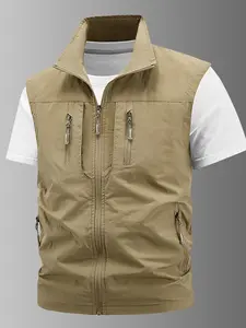 Men's Quick-Dry Vest Outdoor Sports Waterproof Multi-Pocket Design Simple Hiking Fishing Casual Back Vest