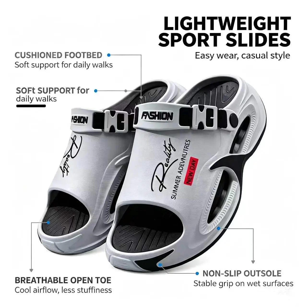 Men's 2-in-1 Thick-Sole Slides with Adjustable Strap, Non-Slip Cushioned Comfort Slippers for Wedding, Party, Preppy, Chic, Sweet Summer Indoor-Outdoor Use, Slip On, Minimalist, Street, Footwear, House Slides, Breathable, Casual, Modest, Ankle, Athletic,,