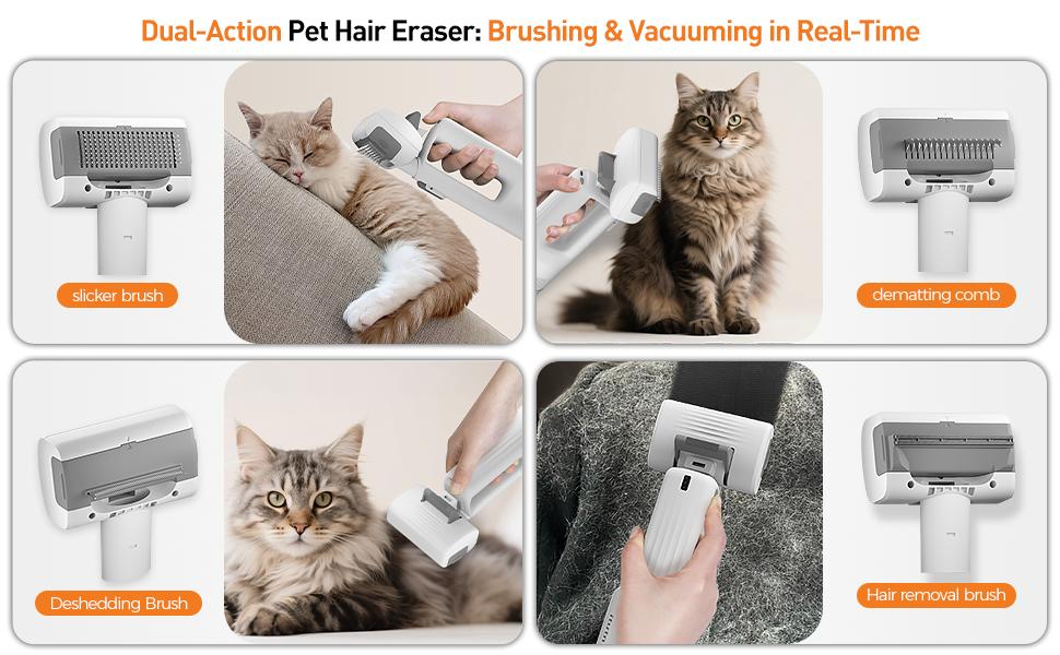 Cordless Pet Grooming Vacuum Set, 60dB quiet hair removal,with 5 pet grooming and cleaning tools one-touch pet hairremoval vacuum brush, zero airborne hair technology, verysuitable for anxious and sensitive pets.