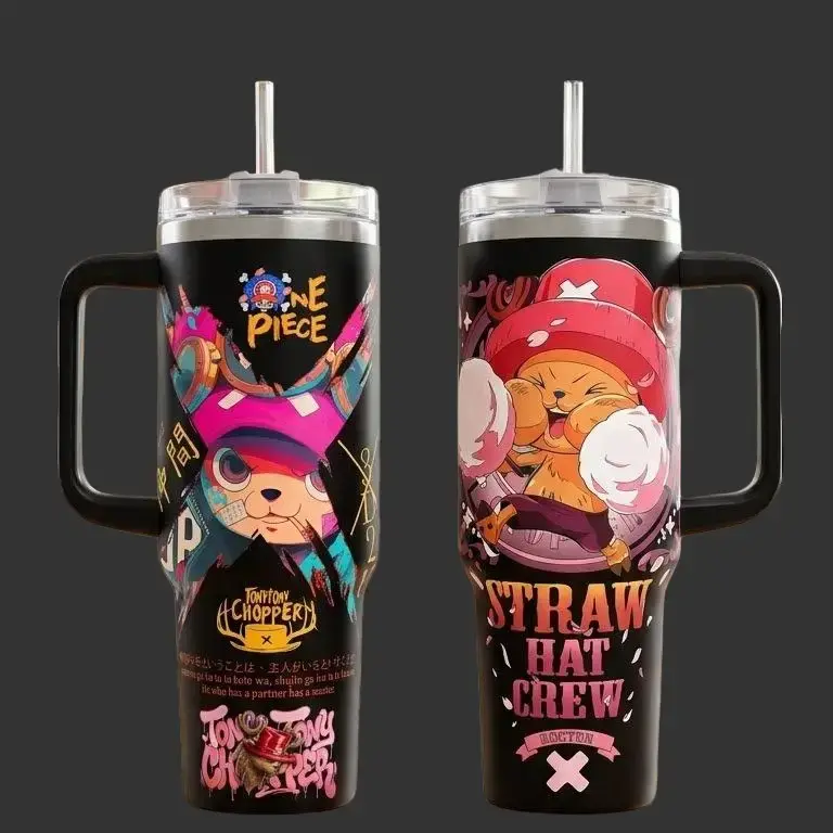Limited Edition Tony Chopper Anime Straw Hat Crew Insulated Stainless Steel Printed Tumbler - 40oz With Silicone Handle, 20oz Without Handle, Portable Reusable Lid-Included Drinkware Bottle, Gift For Chopper Fans