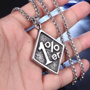 Mens Motorcycle Outlaw 1%er Biker One Percenter Charm Pendant Necklace