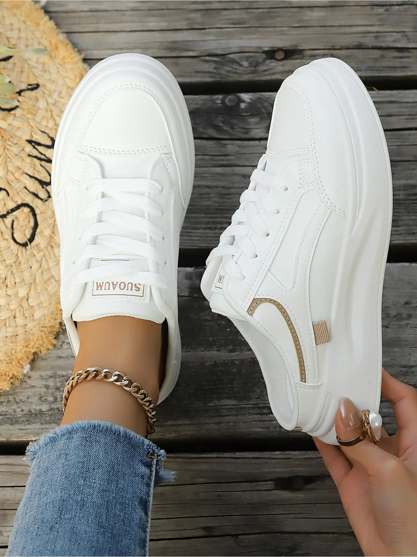 Minimalist White Platform Slip-On Mule 2026 Summer New Style, Lace-Up Design, Soft Sole Anti-Slip Height-Extending Slimming Effect, Lazy Outing Essential, Versatile Sporty Casual Half-Slide Women's Walking Shoes
