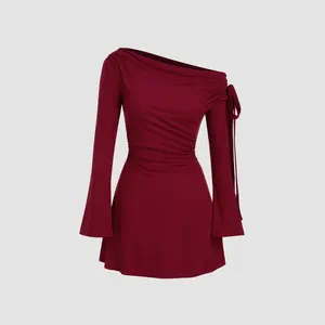 Cider Asymmetrical Neck Ruched Knotted Mini Dress SwimWeek