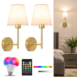 2-Pack Rechargeable Wall Lights with Remote RGB Dimming, Adjustable RGB Lighting, Dimmable Lighting, Industrial Iron Art Wall Sconces, Vintage Elegance Home Decor Lighting for Bathroom & Bedroom, Dimmable Wall Lamp