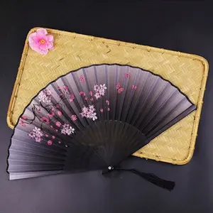 1pc Vintage Bamboo Folding Fan, Sakura Design With Gradient Black To Purple Color, Tassel Detail, Traditional Chinese Hanfu Dance Accessory, Portable Fan For Women, Decorative Gift, Suitable For Graduation Season Summer Cooling, Beach, Travel, Spring Summ