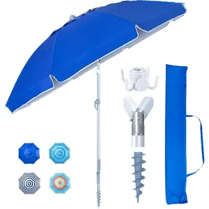 Heavy Duty High Wind Beach Umbrella with Sand Anchor & Carry Bag| Patio Outdoor Umbrella with Aluminum Frame and Push Button Tilt, Ideal for Travel Garden Lawn, UPF 60+