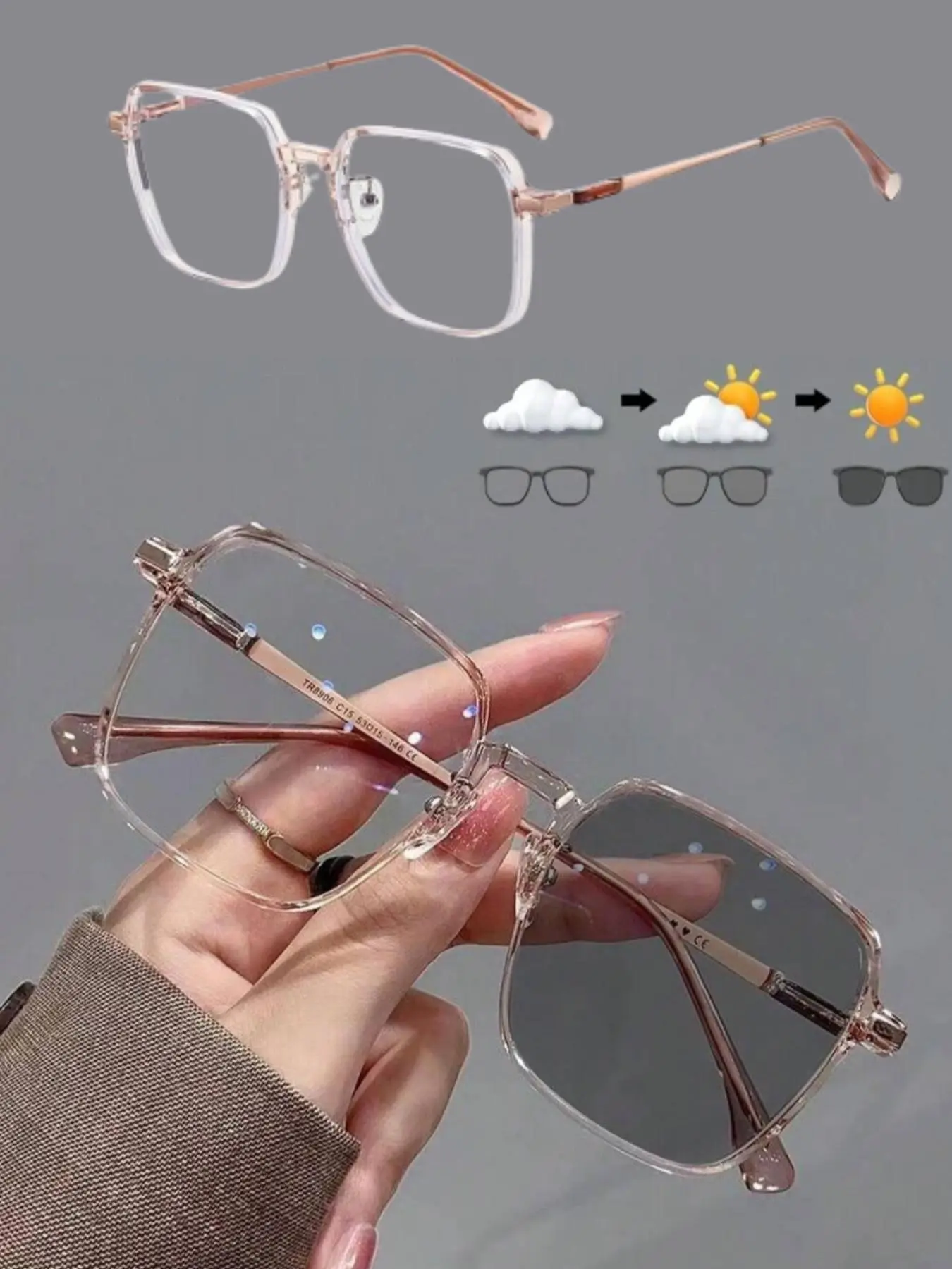 ShineThru Female Classic Fashion Glasses - Women's Full Rim Rectangle High Quality Eyewear, Lightweight PC Material, Photochromic Blue Light Blocking Lenses, Minimalist Modern Design, Ideal for Daily Wear
