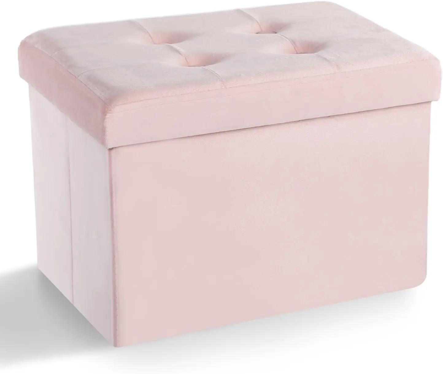 Small Velvet Ottoman with Storage | Rectangle Ottoman Foot Rest Under Desk Stool for Room Folding Ottoman Furniture with Button turfted-Lightpink 16X12X12IN