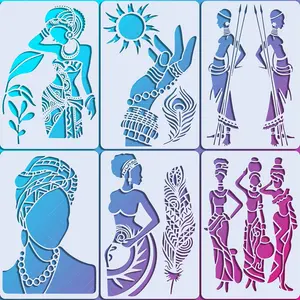 A4 Drawing Template 6pcs/Set African Tribe Beauty Layering Stencils DIY Painting Scrapbook Coloring Embossing Album Decorative Template