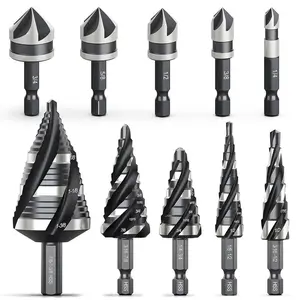 10-Piece Nitrided HSS Step Drill Bit Set & Countersink Bits for Metal Aluminum Wood Plastic High Quality DIY Home Projects