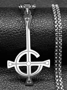 Ghost Nameless Band BC Pendant Necklace for Women Men Stainless Steel Ghoul Cross Chain Musical Band Mask Necklaces