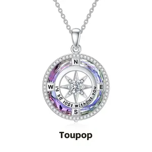 TOUPOP I'd be Lost without You Compass Necklace for Women with Created Crystal 925 Sterling Silver Compass Jewelry Anniversary Christmas Valentines Mothers Day Birthday Gifts for Wife Women Her Girlfriend Mom a0 b0