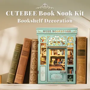 CUTEBEE DIY 3D Book Nook Kit Muse Bookstore – Miniature Wooden House Dollhouse, Handmade Creative Bookshelf Decor | Holiday, Christmas and Black Friday Gift for Adults