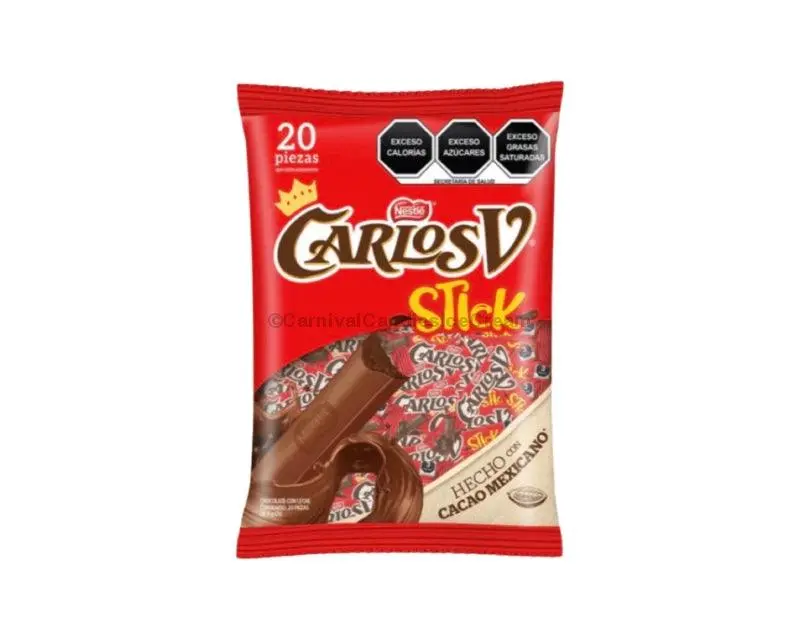 Carlosv Stick Milk Chocolate Mexican Candy Bar (20 Count), Sweet Snack Bonbon Dessert Creamy