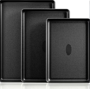 Baking Sheet Pan Set, no burn baking sheets，Thick Heavy Duty Cookie Sheet with Diamond Texture Pattern, Nonstick Baking Tray for Oven, Carbon Steel Half, Jerry Roll Pan, Set of 3