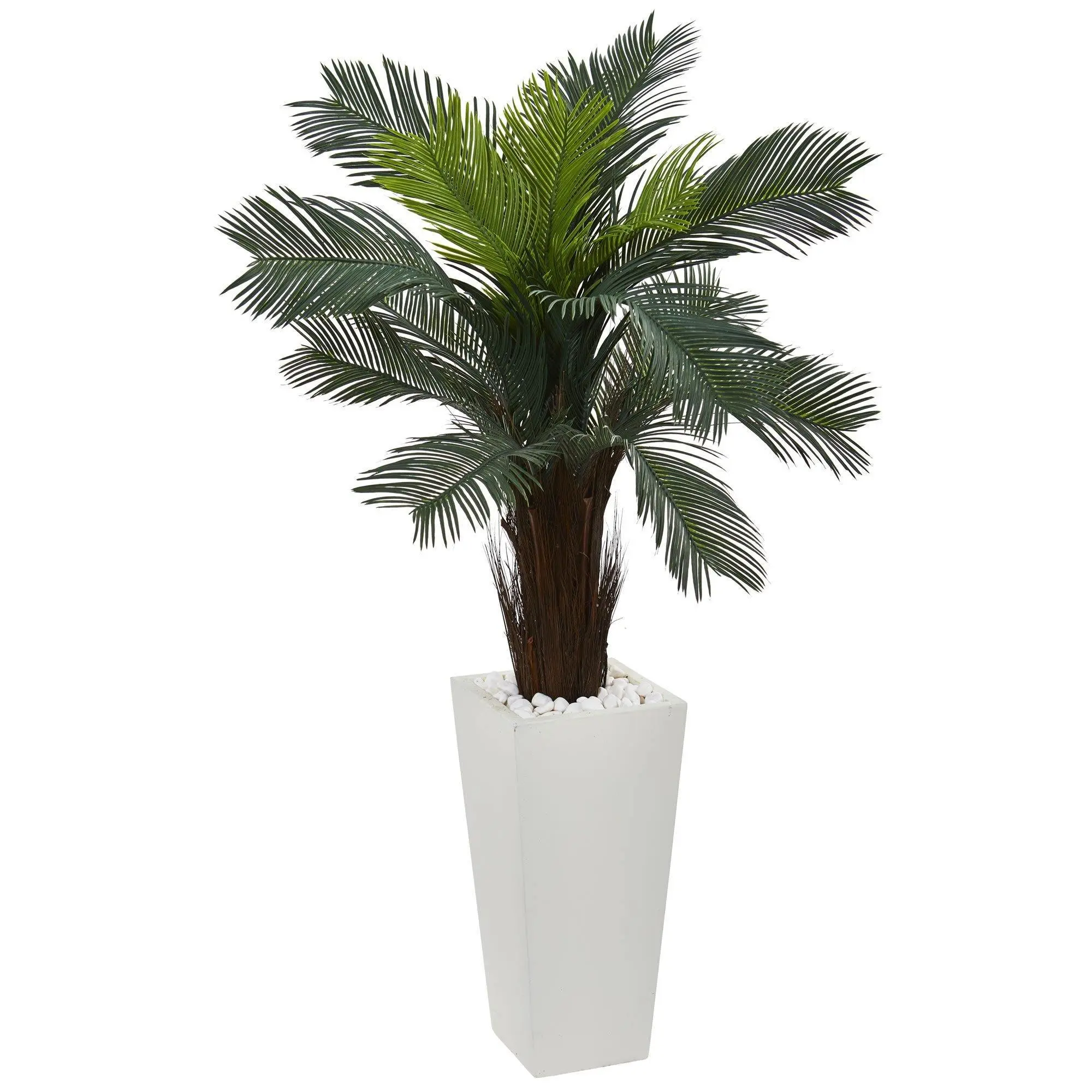 4.5ft Cycas Plant in White Tower Planter, Decorative Indoor-Outdoor Balcony Accent, Artificial Outdoor Flowers, Botanical Flower Arrangement Decor