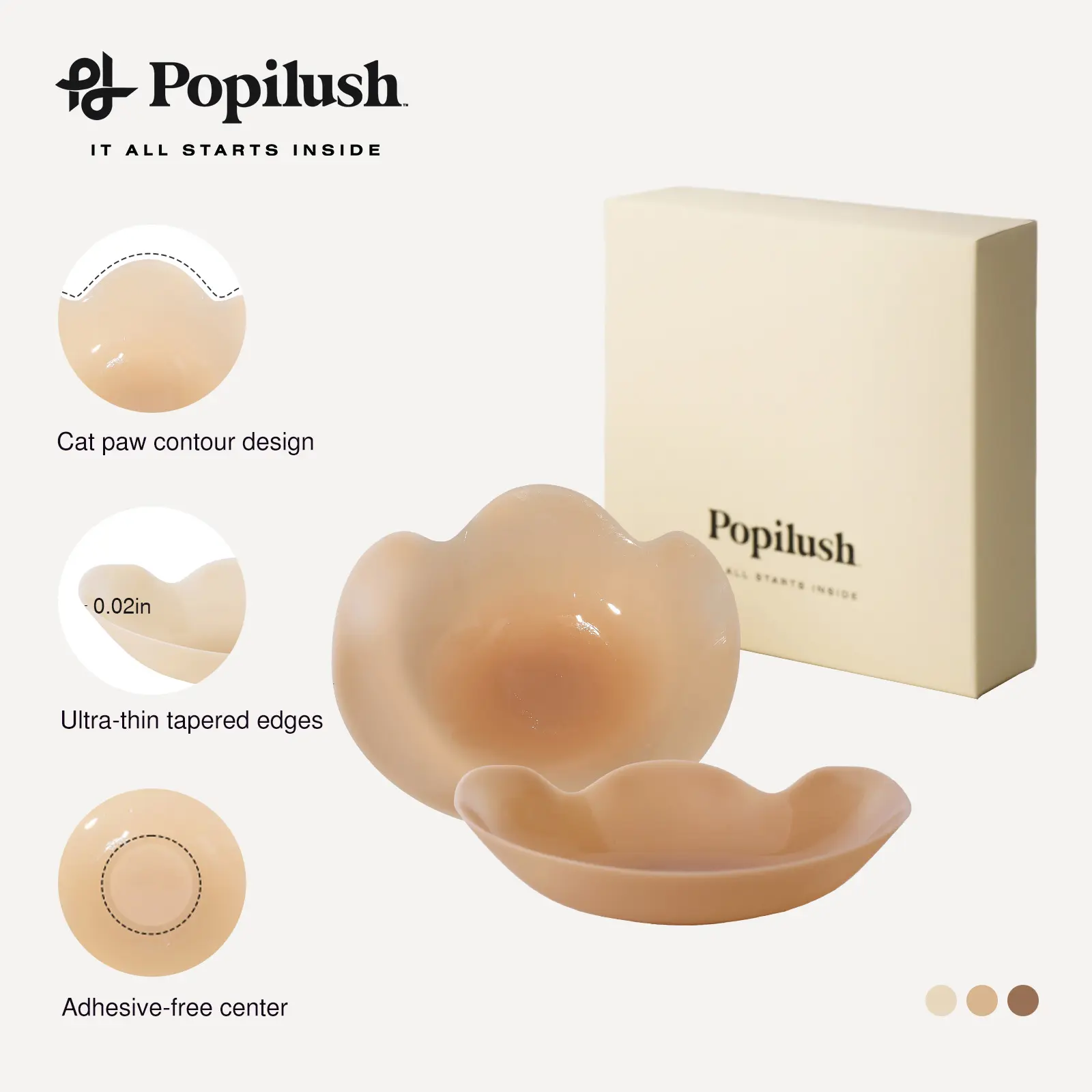 Popilush Silicone Nipple Covers for Women, Reusable Adhesive Pasties, Invisible Seamless Stickers, Backless Strapless Outfit Essential Bra Alternative-Creator Live