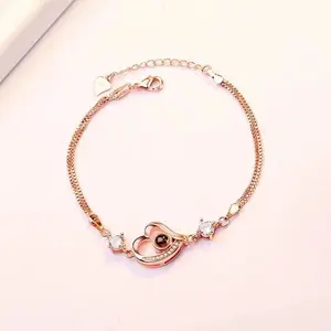 Dainty Personalized Photo Projection Bracelet • Heart Shape Zircon Chain Bracelet • Custom Photo Chain Bracelet • Memorial Bracelets • Gift for Her
