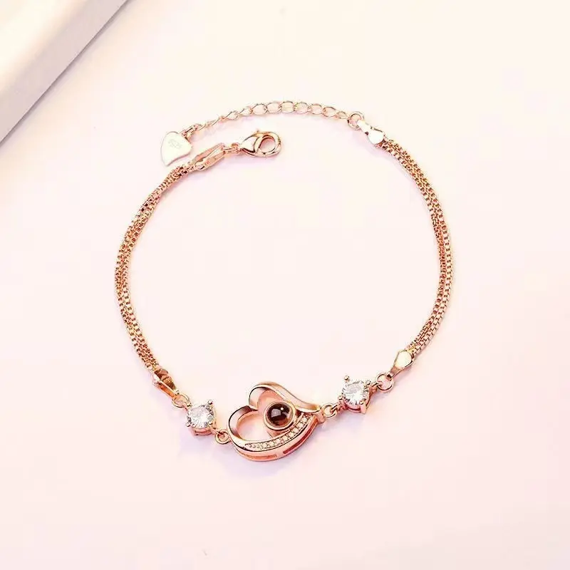 Dainty Personalized Photo Projection Bracelet • Heart Shape Zircon Chain Bracelet • Custom Photo Chain Bracelet • Memorial Bracelets • Gift for Her