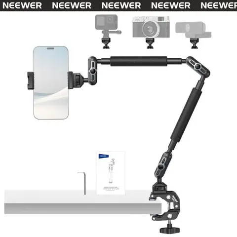 NEEWER Adjustable Aluminium Overhead Desk Camera Mount Holder - Articulating Arm, Rubber Clamp, 360° Dual Ball Heads, 1/4"-3/8" ARRI Locating Pins, Heavy-Duty Bracket for Stabilizer, Webcams, DSLRs, Content Creator Electronic Accessories