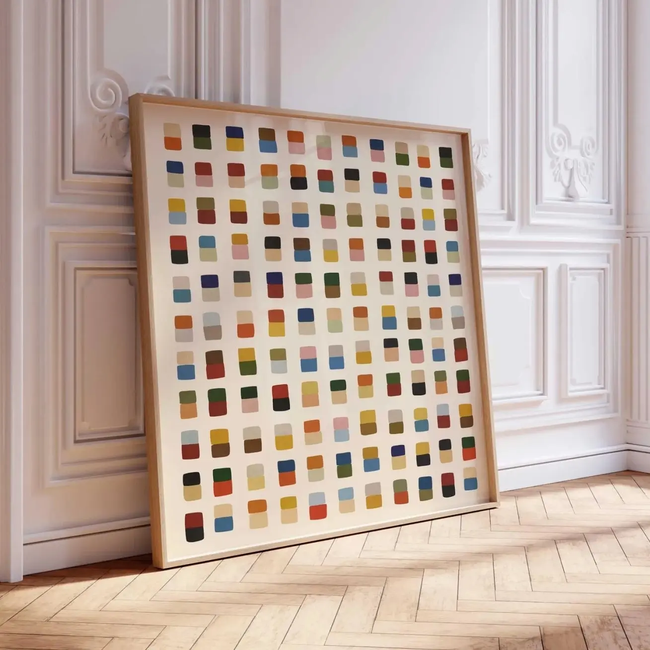 Multicolor Grid Wall Art, Abstract Geometric Square Print, Modern Colorful Poster for Living Room, Bedroom & Office
