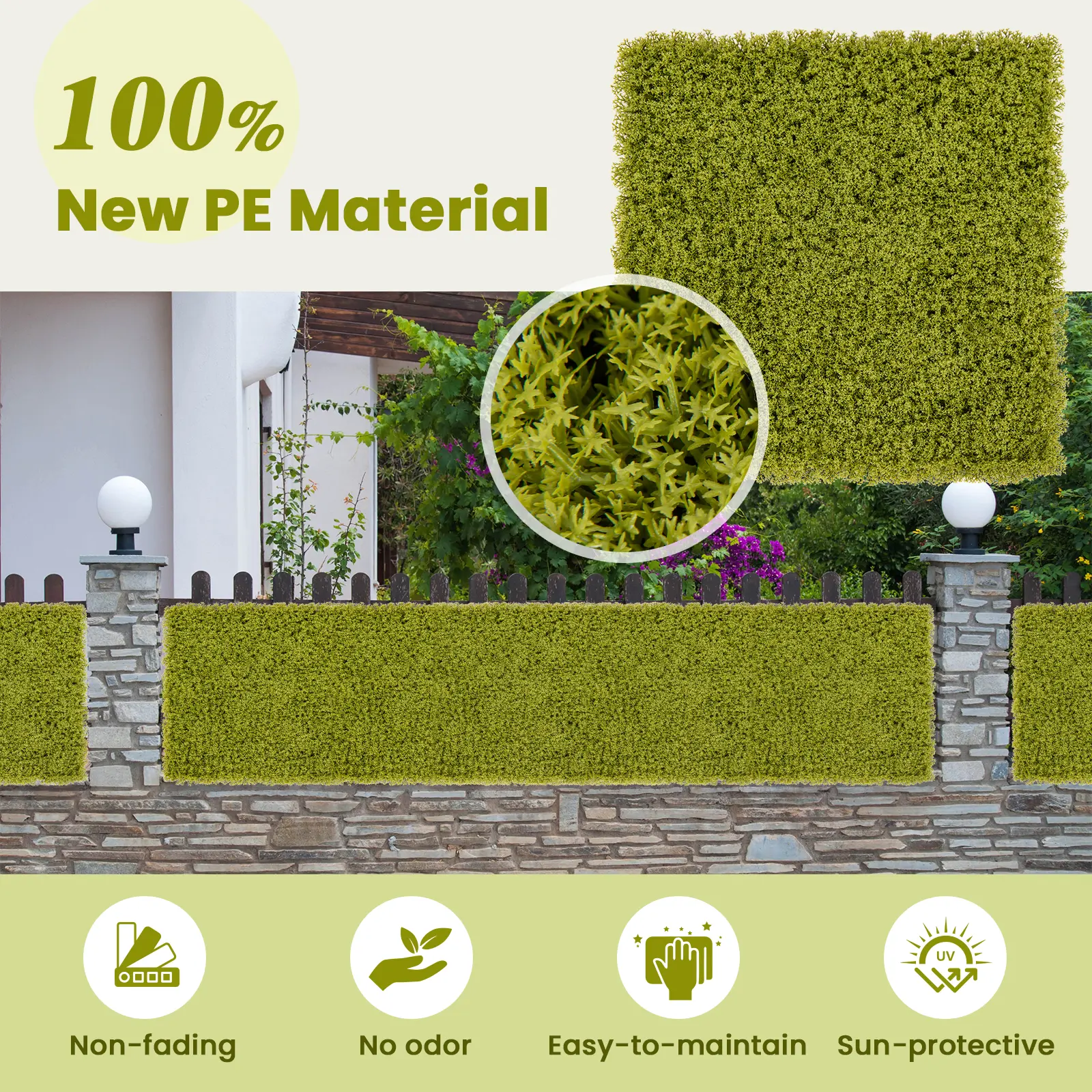 COSTWAY - 12 Pieces 20 x 20 inches Artificial Grass Wall Panels for Garden Yard Balcony-Light Green