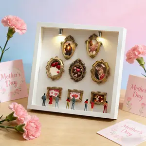DIY Mini-Museum Silhouette Box –  Mother's Day Custom Shadow Box Frame  Capturing Memories Miniature,with Mini Figurines & Gold Frames, Simple Assembly for Anniversary, Wedding & Home Decor Decoration Items
